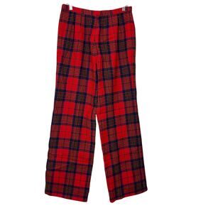 Pendleton Size 14 Trousers 70s Wool Tartan Plaid Wide Leg Pants High Waist Lined